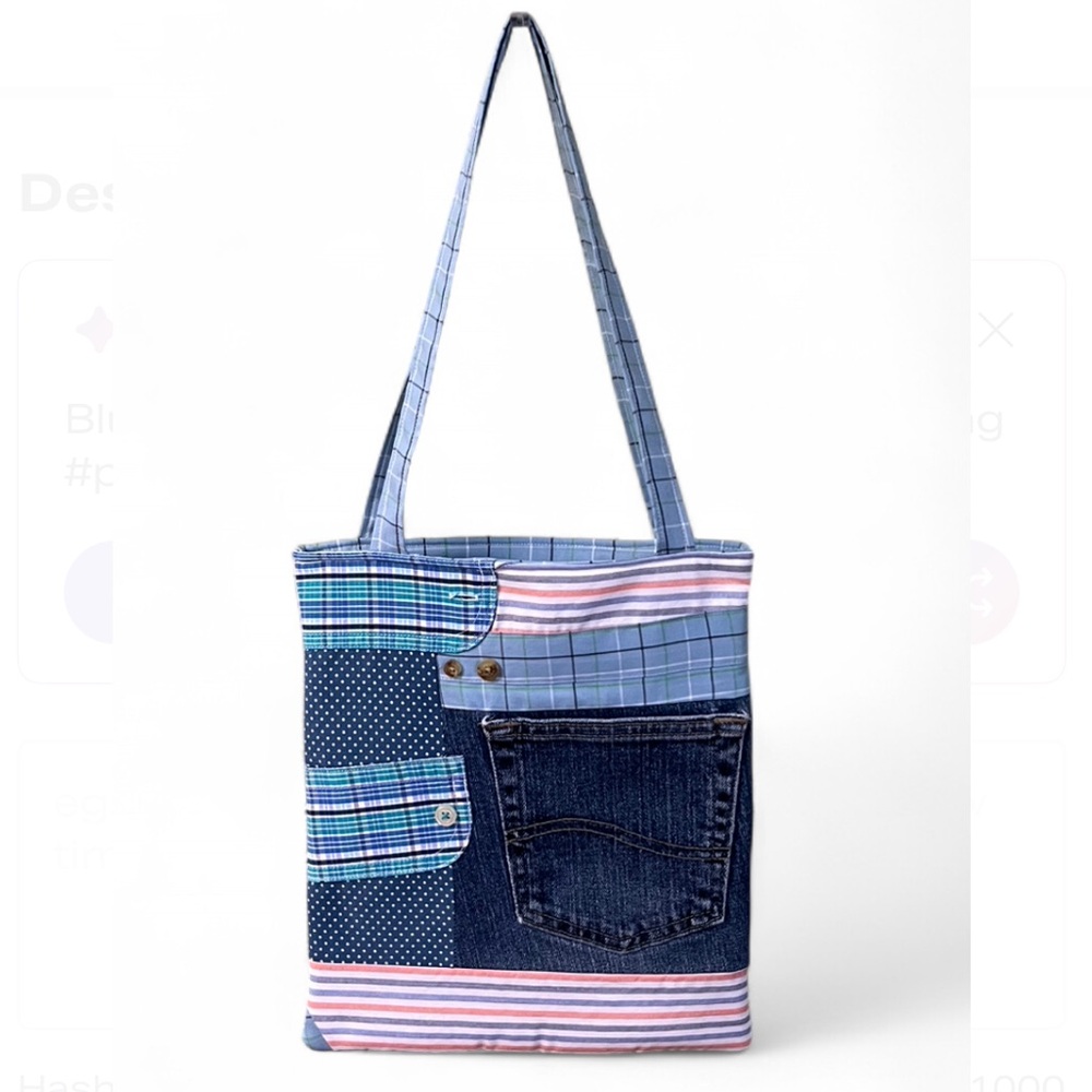 Handmade One Of A Kind Eclectic, Quirky Upcycled Patchwork Denim Fabric Tote Bag